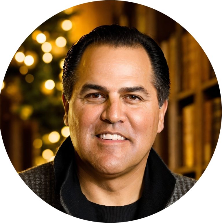 Portrait of a smiling man in a warmly lit indoor setting.